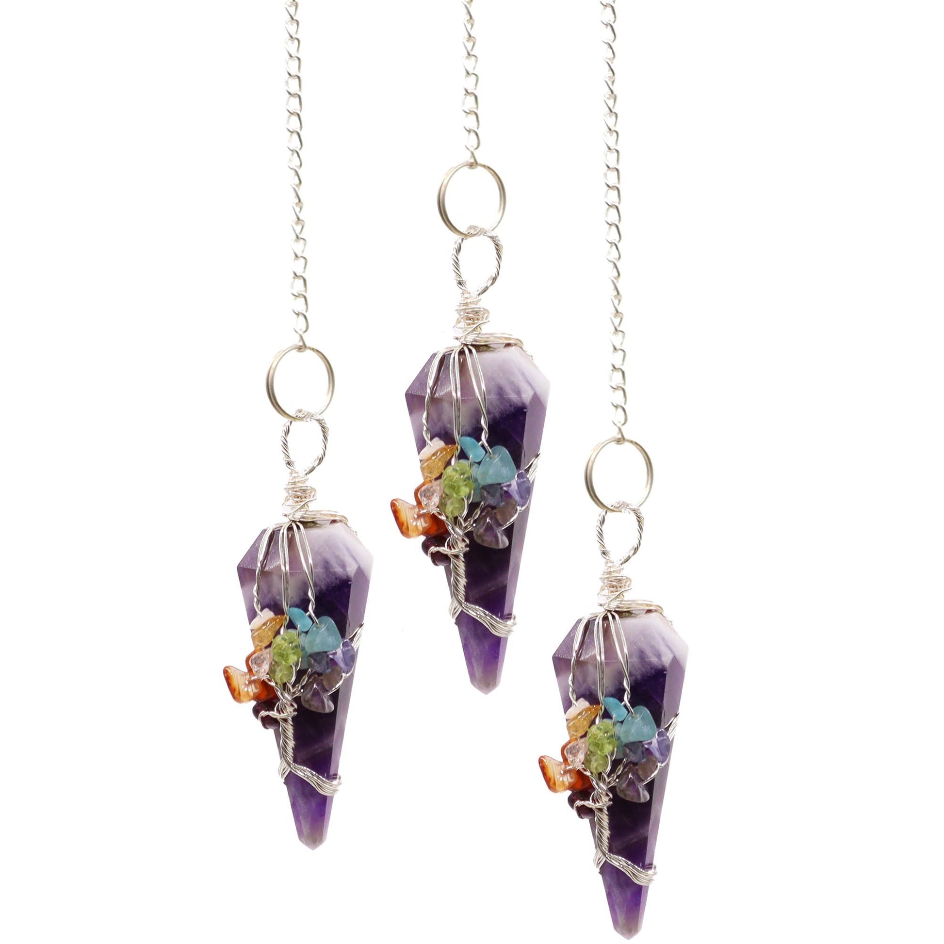 Polished Magic Pendulum - Seven Chakra - Amethyst featuring rich purple colour and natural clarity - Positive Faith Hope Love