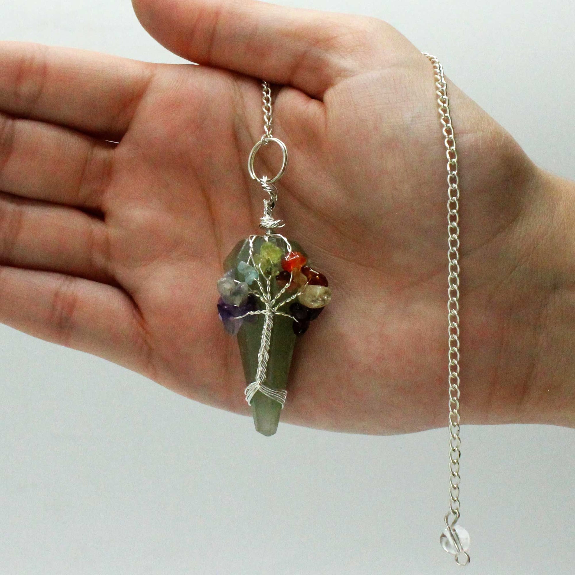 Polished Magic Pendulum Seven Chakra Aventurine featuring green tone with subtle sparkle - Positive Faith Hope Love