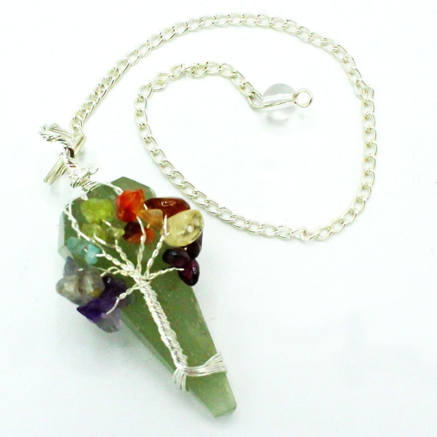 Polished Magic Pendulum Seven Chakra Aventurine featuring green tone with subtle sparkle - Positive Faith Hope Love