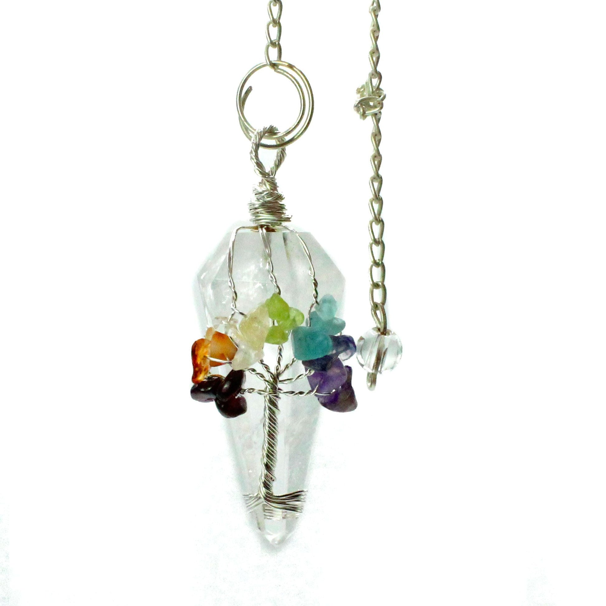 Polished Magic Pendulum Seven Chakra Rock Quartz featuring natural patterning and unique variations - Positive Faith Hope Love