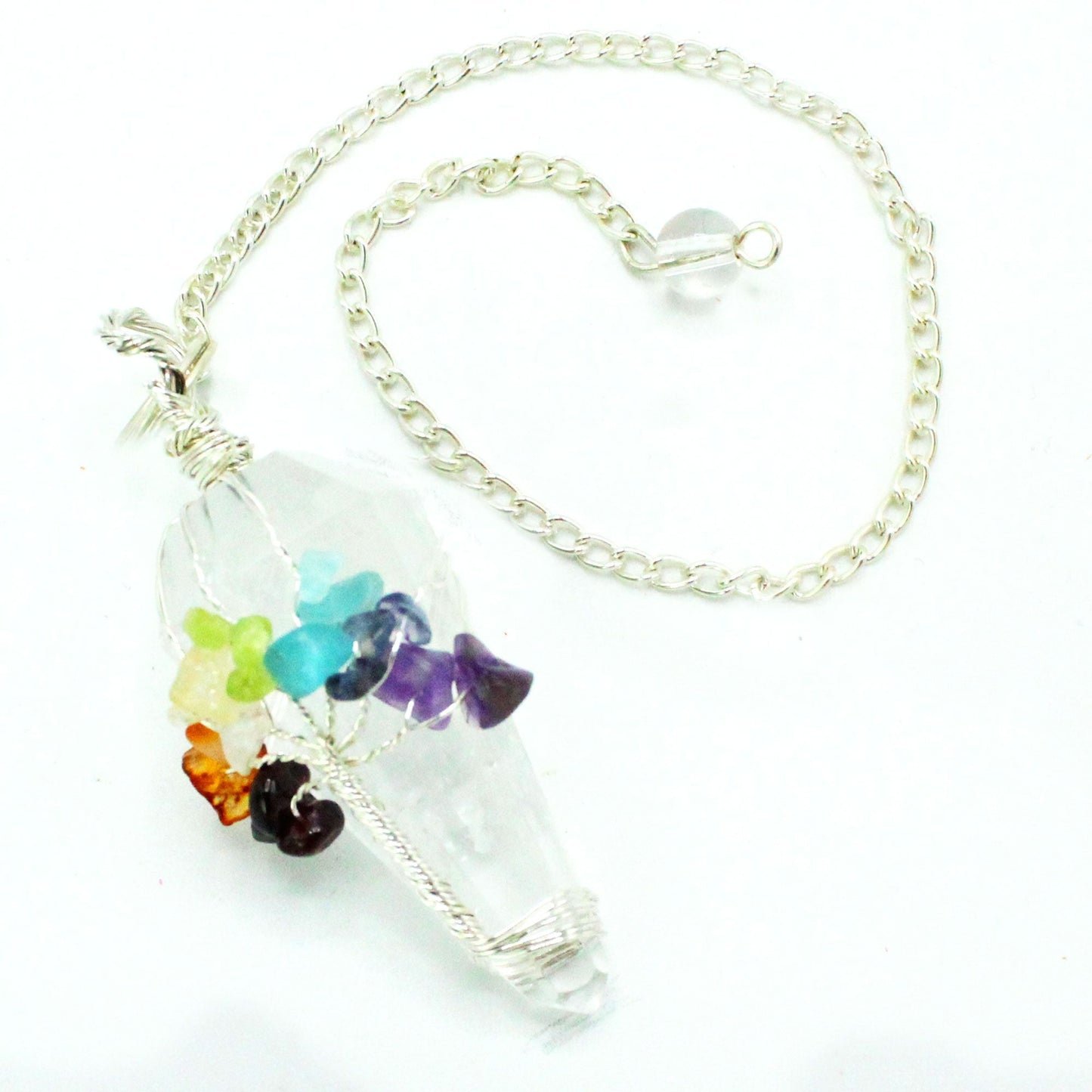 Polished Magic Pendulum Seven Chakra Rock Quartz featuring natural patterning and unique variations - Positive Faith Hope Love