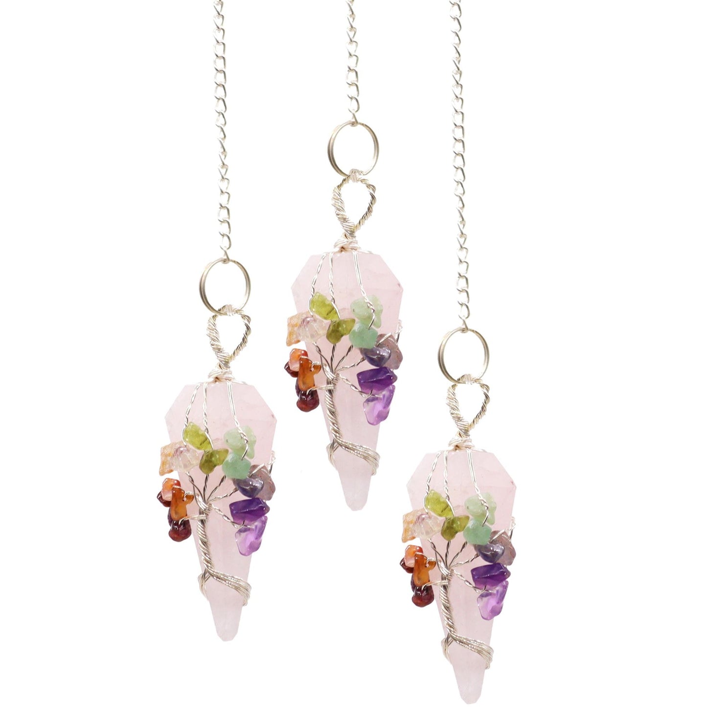 Polished Magic Pendulum - Seven Chakra - Rose Quartz featuring soft pink tone and gentle translucence - Positive Faith Hope Love
