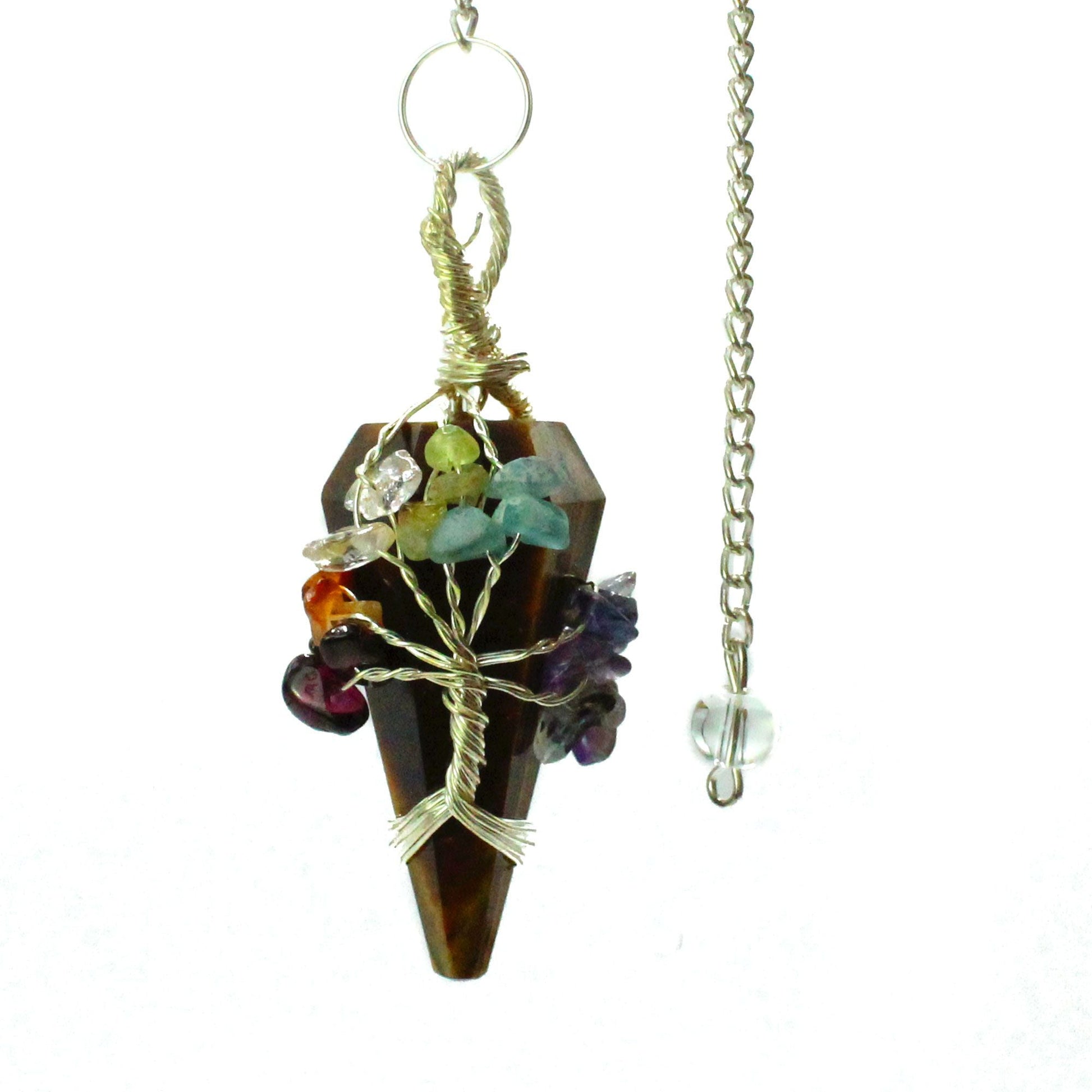 Polished Magic Pendulum Seven Chakra Tigereye featuring natural patterning and unique variations - Positive Faith Hope Love