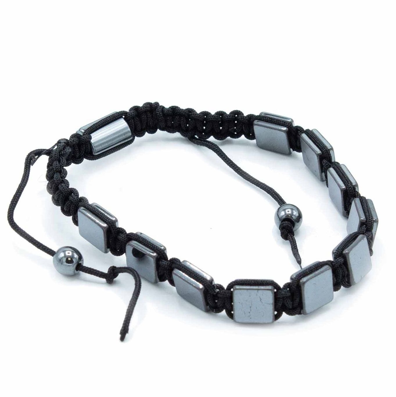 Polished Magnetic Hematite Shamballa Bracelet Flat Cubes featuring metallic grey sheen and mirror finish - Positive Faith Hope Love