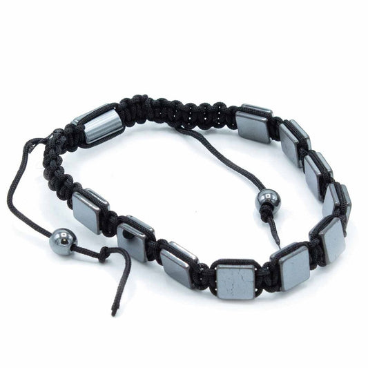 Polished Magnetic Hematite Shamballa Bracelet Flat Cubes featuring metallic grey sheen and mirror finish - Positive Faith Hope Love