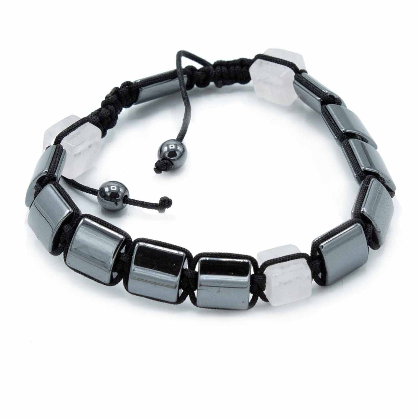 Polished Magnetic Hematite Shamballa Bracelet Rose Cuboids featuring metallic grey sheen and mirror finish - Positive Faith Hope Love