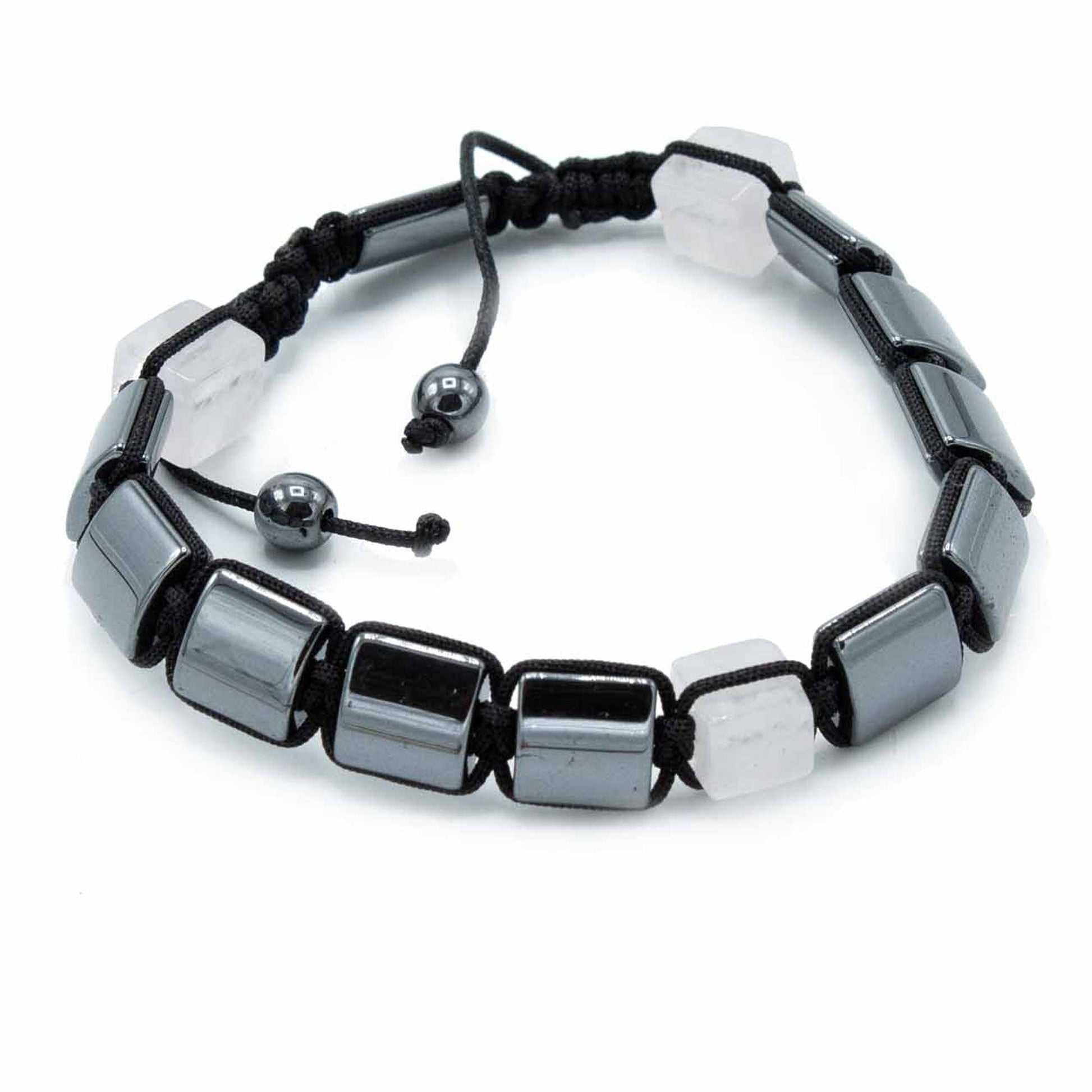 Polished Magnetic Hematite Shamballa Bracelet Rose Cuboids featuring metallic grey sheen and mirror finish - Positive Faith Hope Love