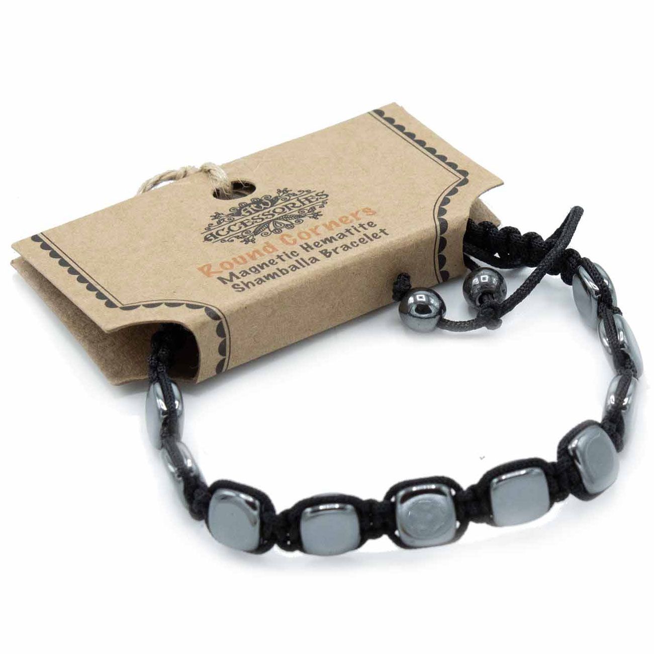 Polished Magnetic Hematite Shamballa Bracelet Round Corners featuring metallic grey sheen and mirror finish - Positive Faith Hope Love