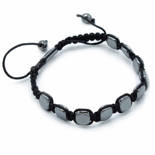 Polished Magnetic Hematite Shamballa Bracelet - Round Corners featuring metallic grey sheen and mirror finish - Positive Faith Hope Love
