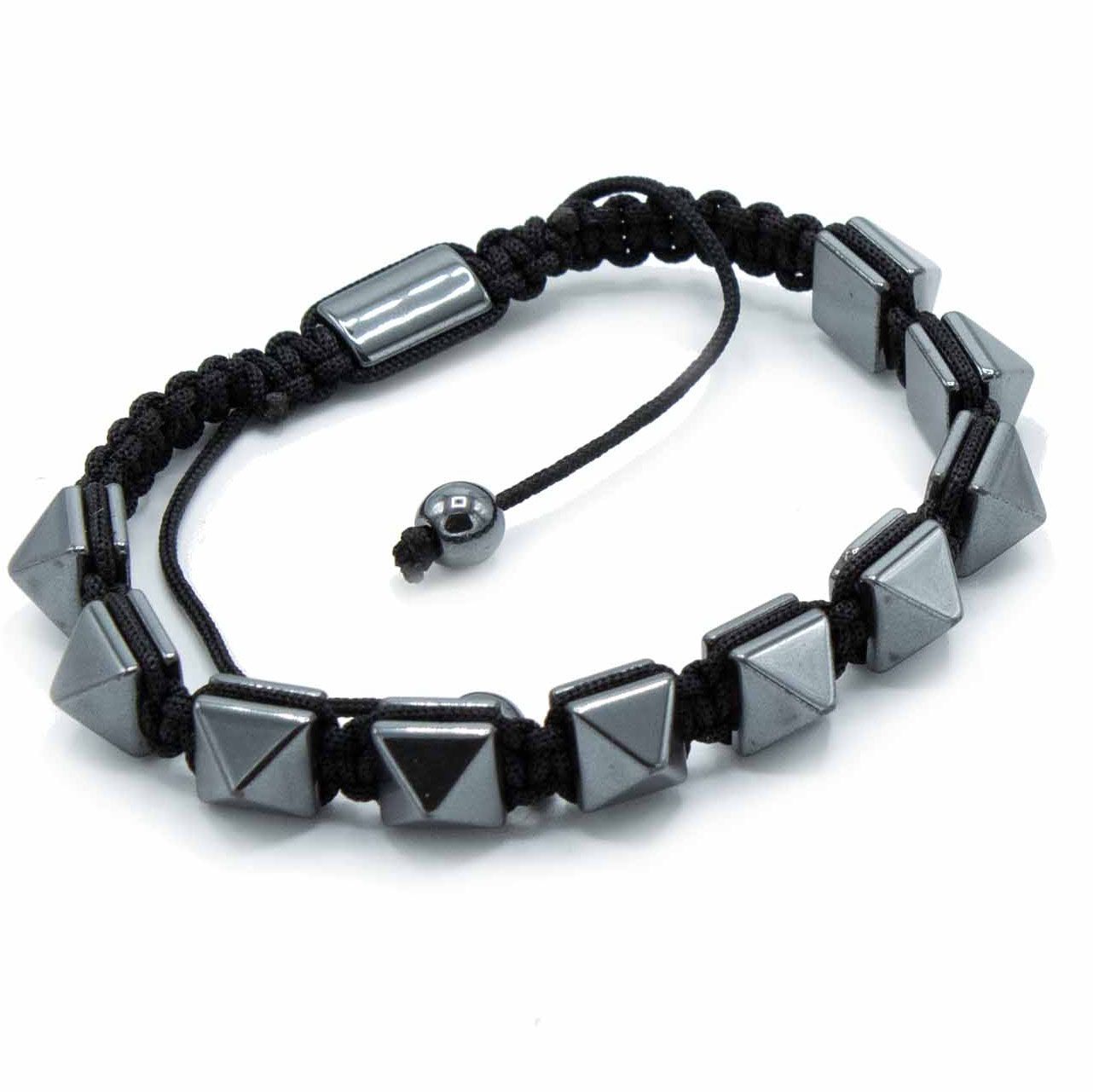 Polished Magnetic Hematite Shamballa Bracelet Spiky Pyramids featuring metallic grey sheen and mirror finish - Positive Faith Hope Love
