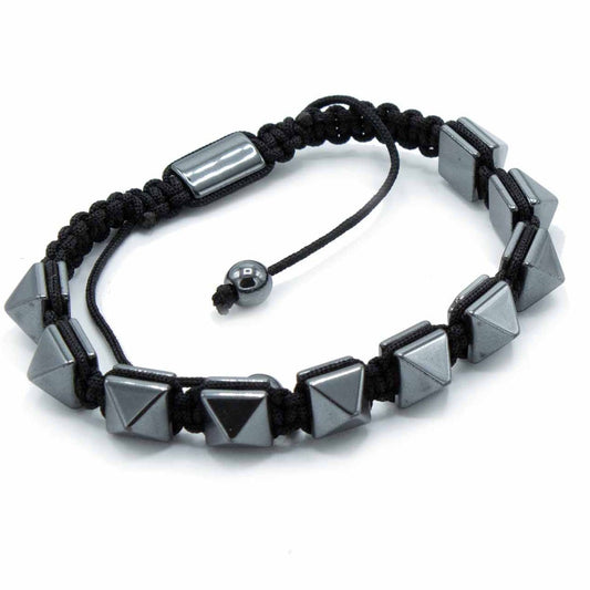 Polished Magnetic Hematite Shamballa Bracelet Spiky Pyramids featuring metallic grey sheen and mirror finish - Positive Faith Hope Love