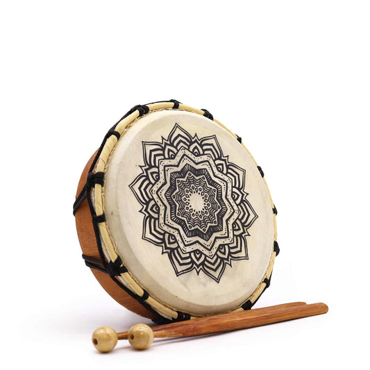 Mandala Shamanic Drum with Sticks - 20cm - Positive Faith Hope Love