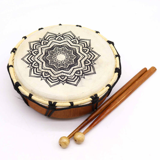 Mandala Shamanic Drum with Sticks - 20cm - Positive Faith Hope Love