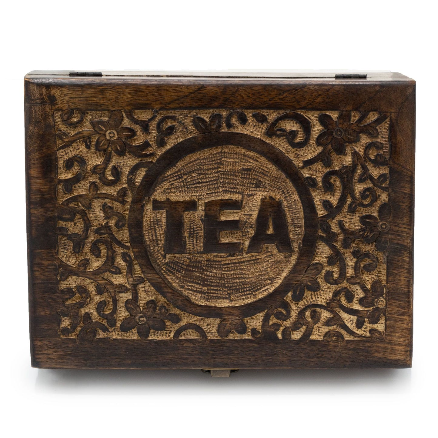 Polished Mango Carved Tea Box 12 Compartments featuring natural patterning and unique variations - Positive Faith Hope Love