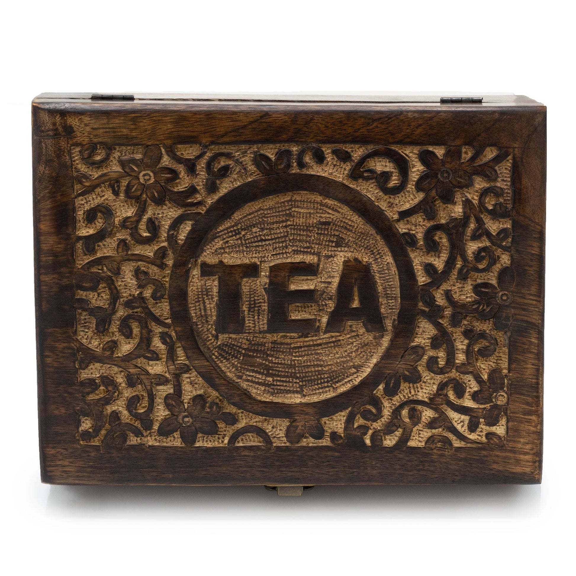 Polished Mango Carved Tea Box 12 Compartments featuring natural patterning and unique variations - Positive Faith Hope Love