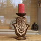 Polished Mango Wood Candle Stand Hamsa Large featuring natural patterning and unique variations - Positive Faith Hope Love