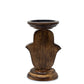 Polished Mango Wood Candle Stand Hamsa Small featuring natural patterning and unique variations - Positive Faith Hope Love