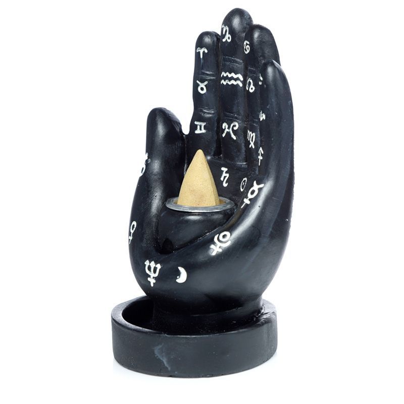 Polished Mantric Handtarot Hand Palm Backflow Incense Burner 1 featuring natural patterning and unique variations - Positive Faith Hope Love