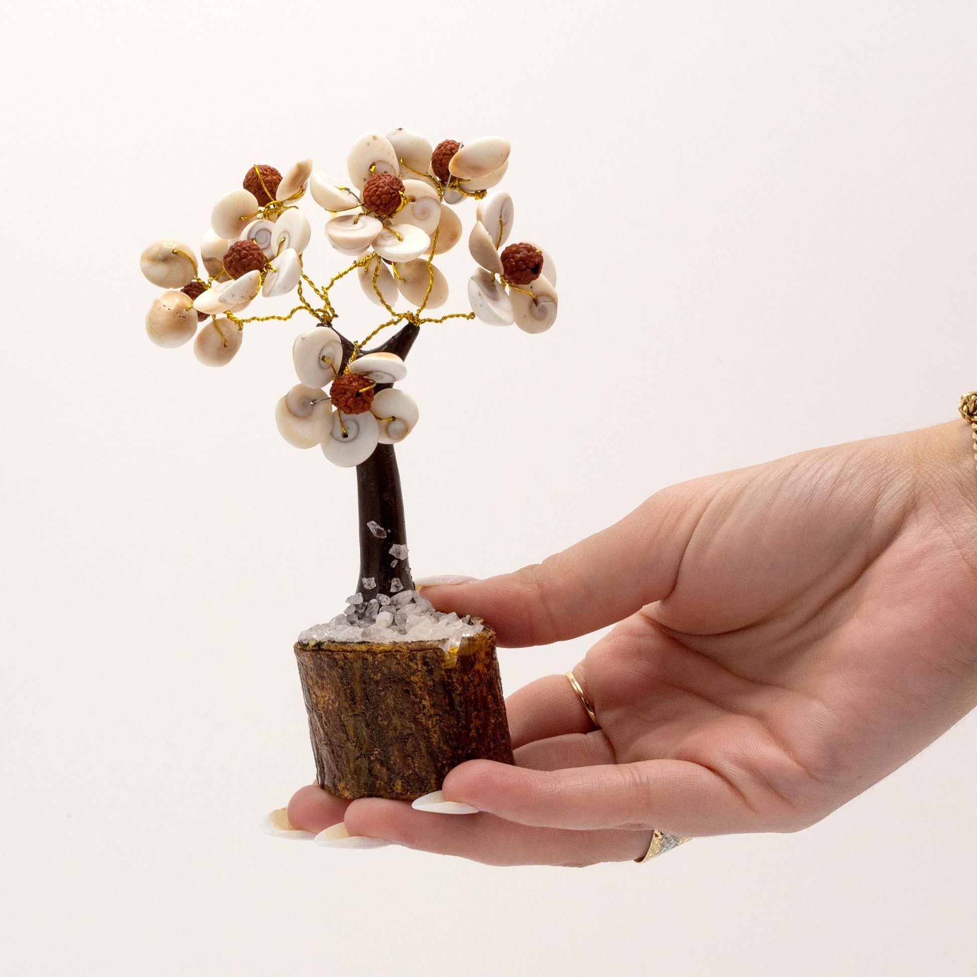 Polished Med Gomati Chakra Circle Stone Tree With Rudraksha 45 Stones featuring natural patterning and unique variations - Positive Faith Hope Love