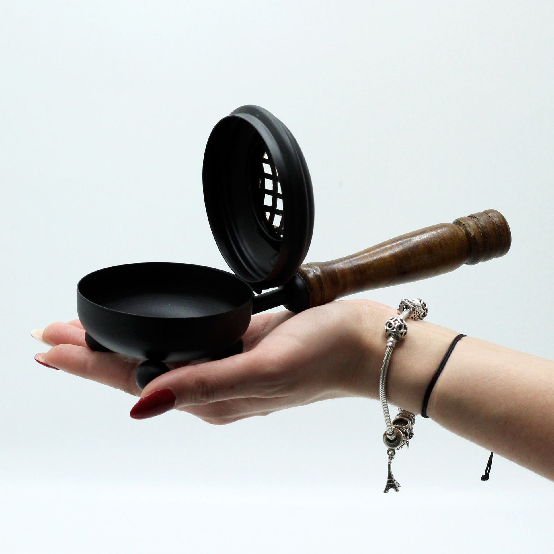 Polished Med Iron Censer Incense Burner Gold Detail 1 featuring natural patterning and unique variations - Positive Faith Hope Love