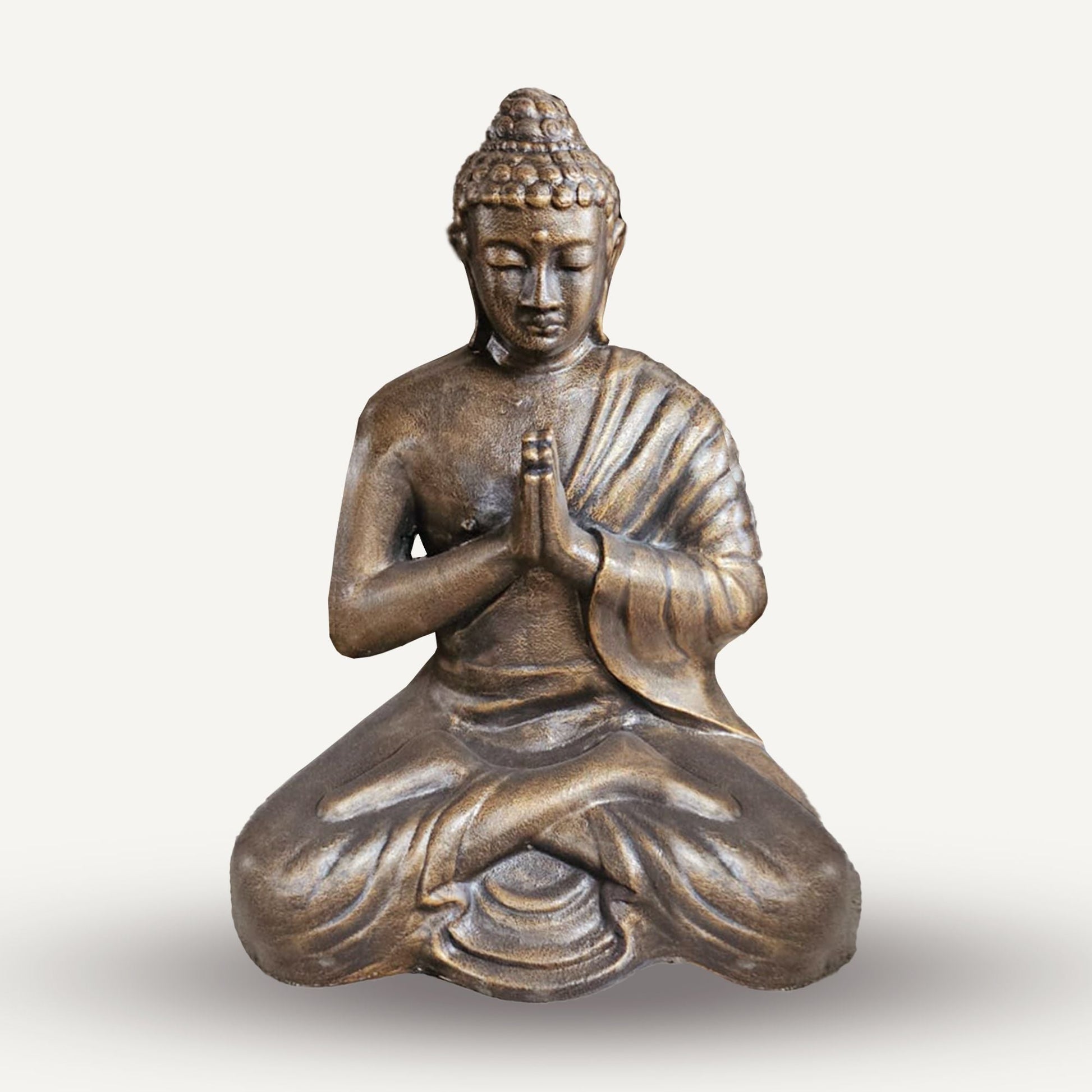 Polished Med Large Antique Gold Praying Buddha Statue - 1.2m Tall featuring natural patterning and unique variations - Positive Faith Hope Love