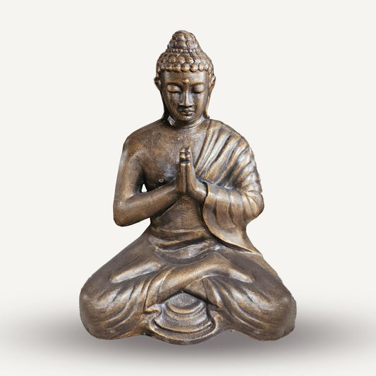Polished Med Large Antique Gold Praying Buddha Statue - 1.2m Tall featuring natural patterning and unique variations - Positive Faith Hope Love