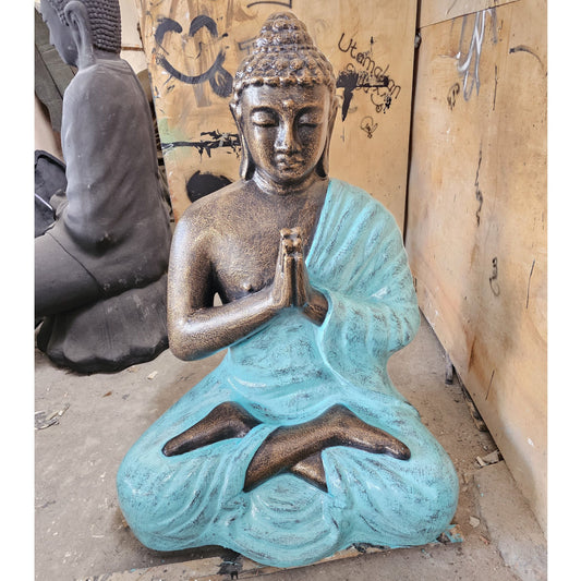 Polished Med Large Turquoise & Gold Praying Buddha Statue - 1.2m Tall featuring natural patterning and unique variations - Positive Faith Hope Love
