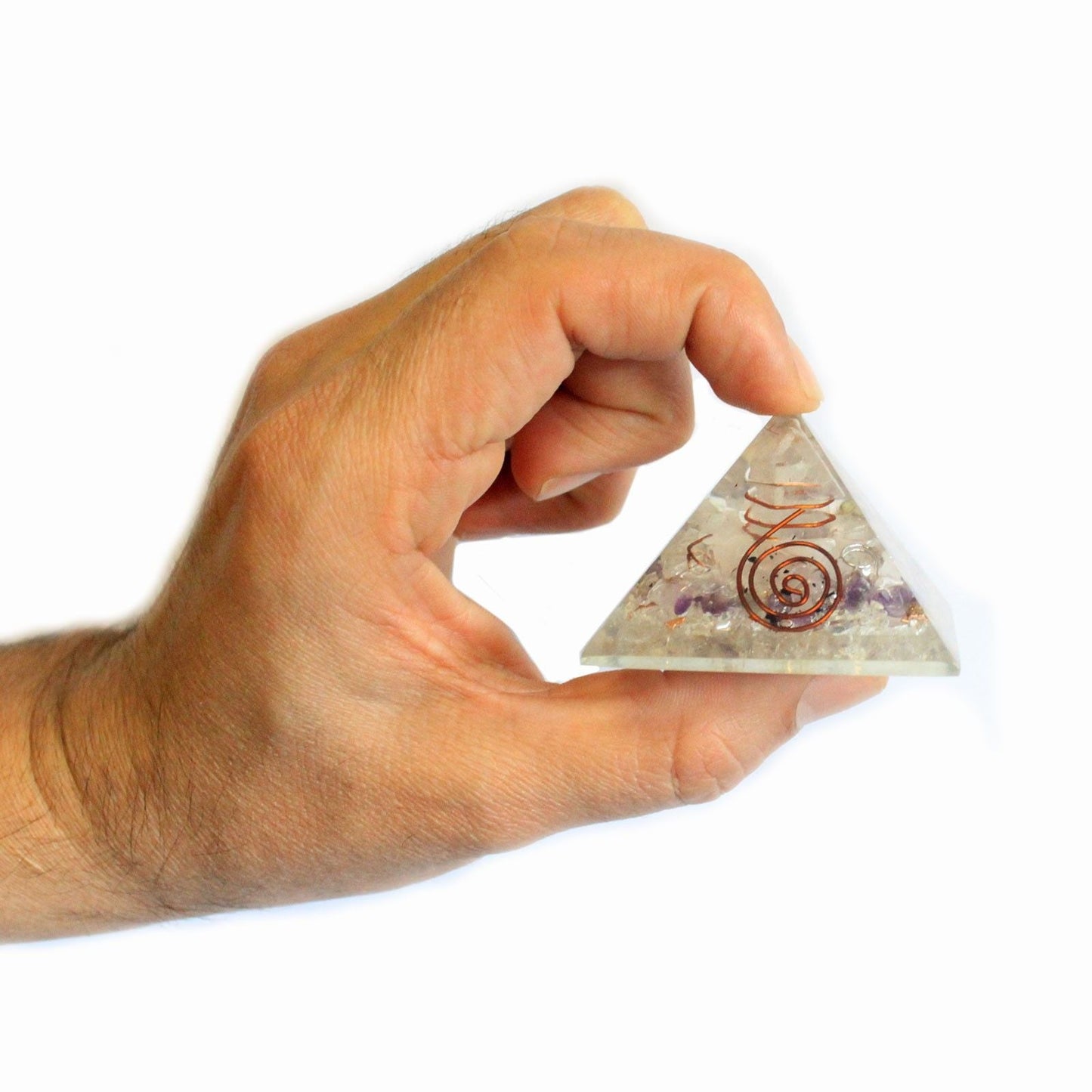 Polished Med Orgonite Pyramid 55Mm Gemchips And Copper featuring natural patterning and unique variations - Positive Faith Hope Love