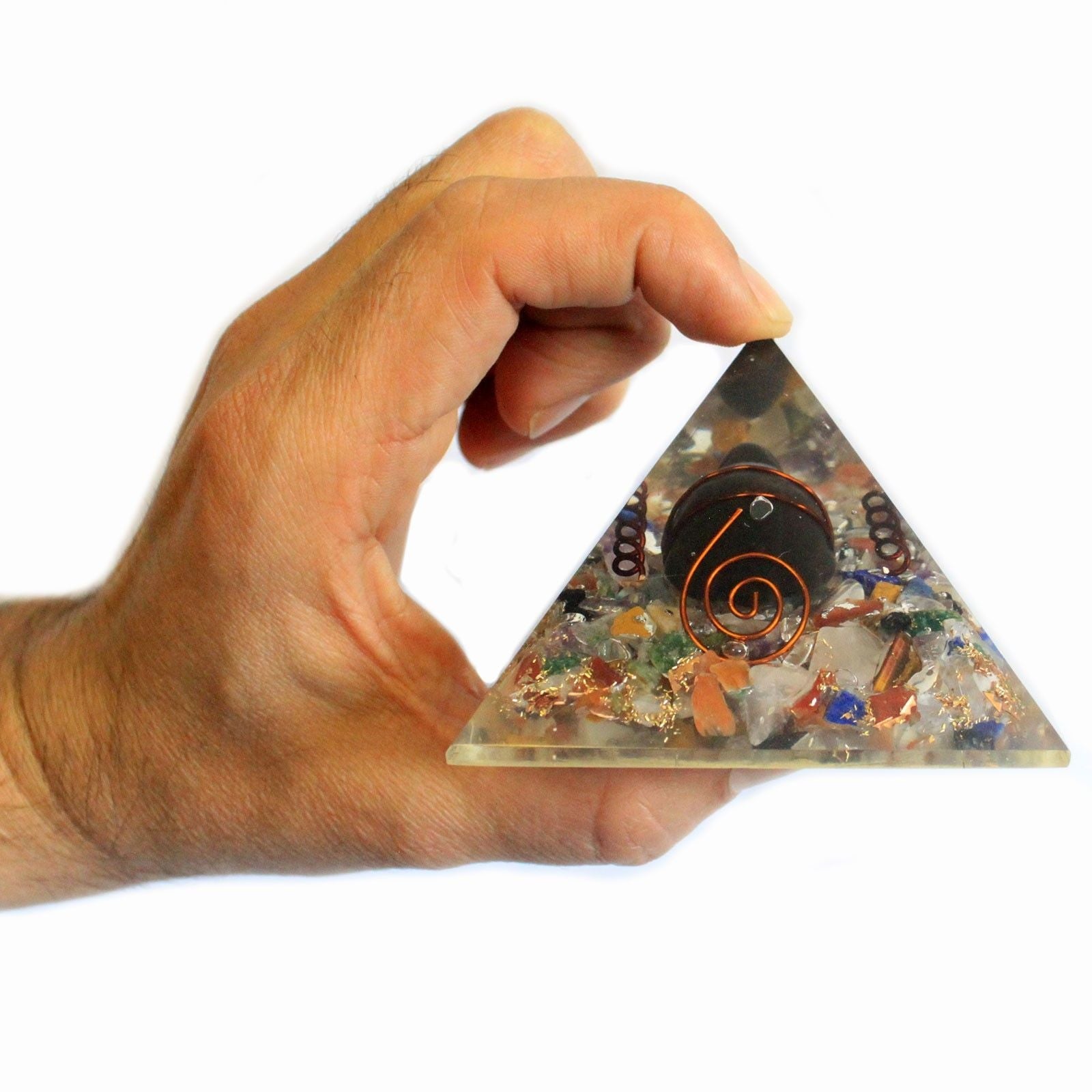 Polished Med Orgonite Pyramid 60Mm Gemchips Copper Turtle featuring natural patterning and unique variations - Positive Faith Hope Love