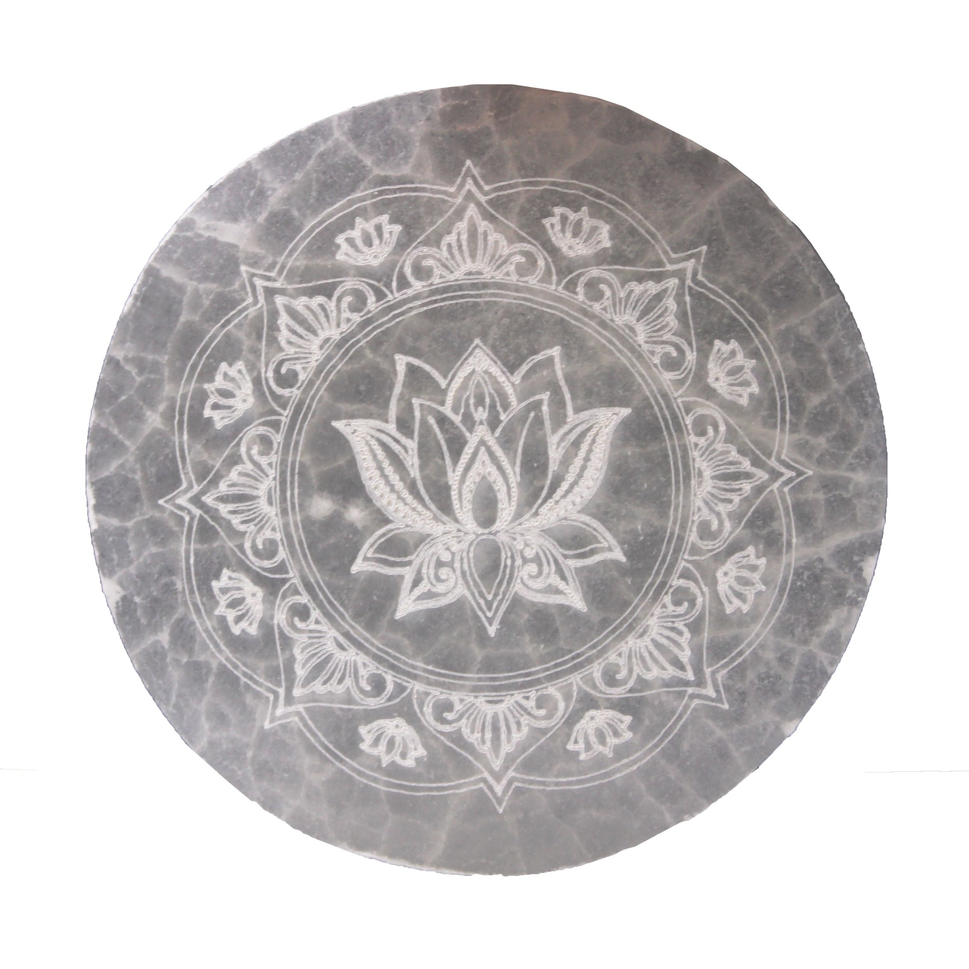 Polished Medium Charging Plate 10Cm Lotus Mandala featuring natural patterning and unique variations - Positive Faith Hope Love