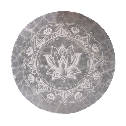 Polished Medium Charging Plate 10Cm Lotus Mandala featuring natural patterning and unique variations - Positive Faith Hope Love