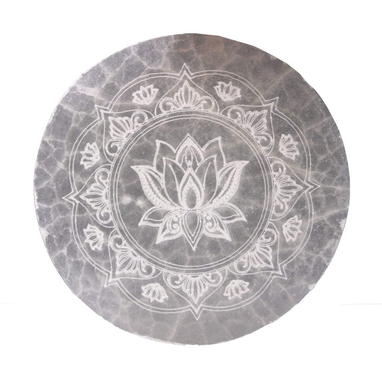 Polished Medium Charging Plate 10Cm Lotus Mandala featuring natural patterning and unique variations - Positive Faith Hope Love