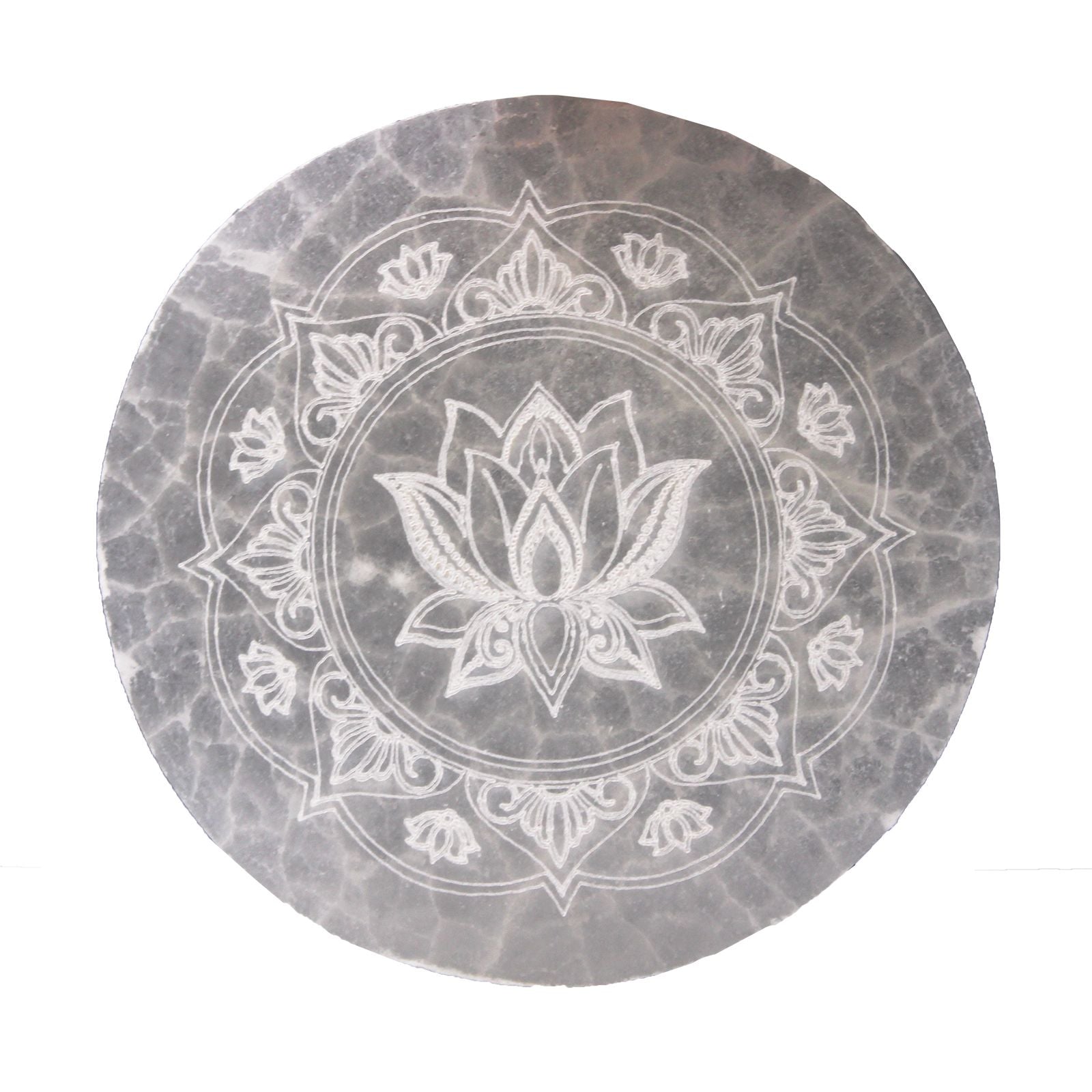 Polished Medium Charging Plate 10Cm Lotus Mandala featuring natural patterning and unique variations - Positive Faith Hope Love