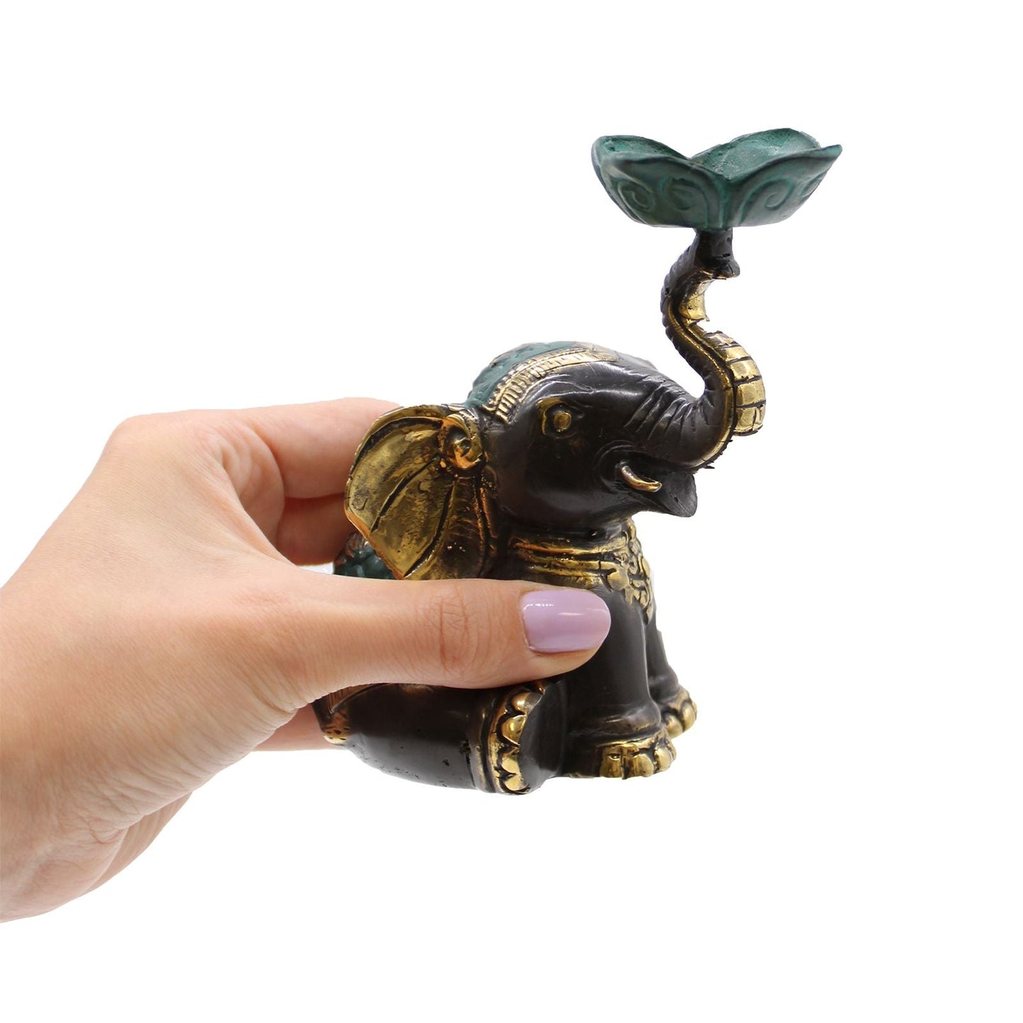 Polished Medium Elephant Candle Incense Holder featuring natural patterning and unique variations - Positive Faith Hope Love