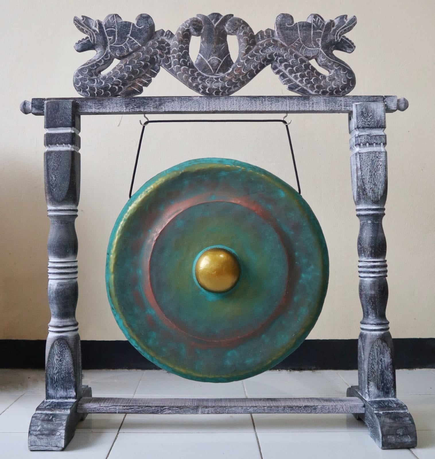 Medium Healing Gong in Stand - 35cm - Greenwash - Positive Faith Hope Love