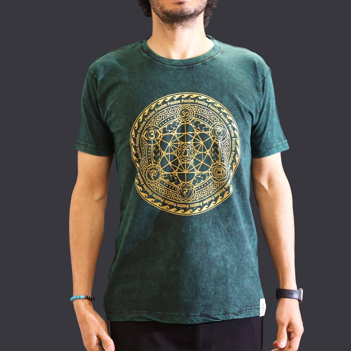 Polished Medium Stone Washed T Shirt Chakra Green featuring natural patterning and unique variations - Positive Faith Hope Love