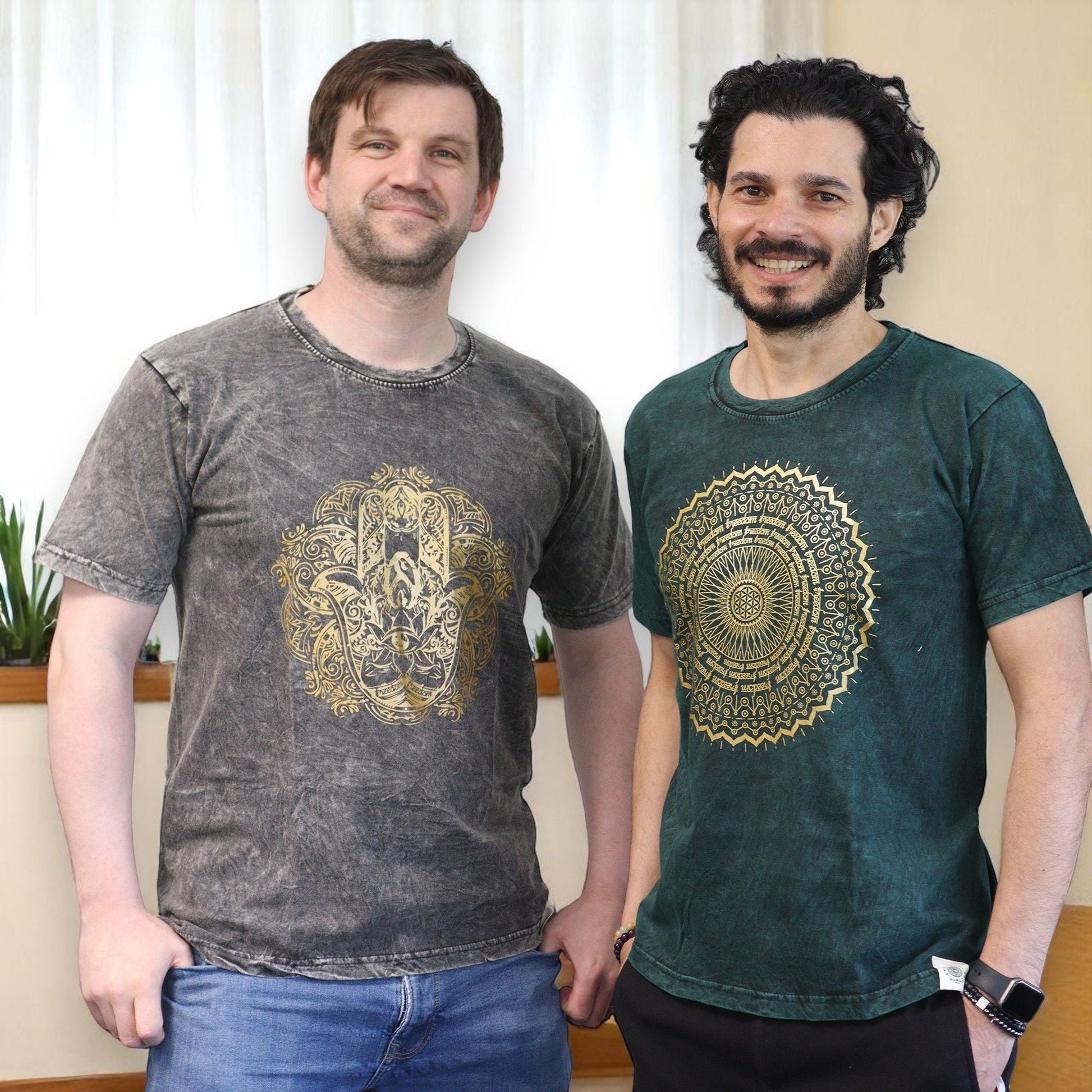 Polished Medium Stone Washed T-Shirt - Hamsa - Dark Grey featuring natural patterning and unique variations - Positive Faith Hope Love