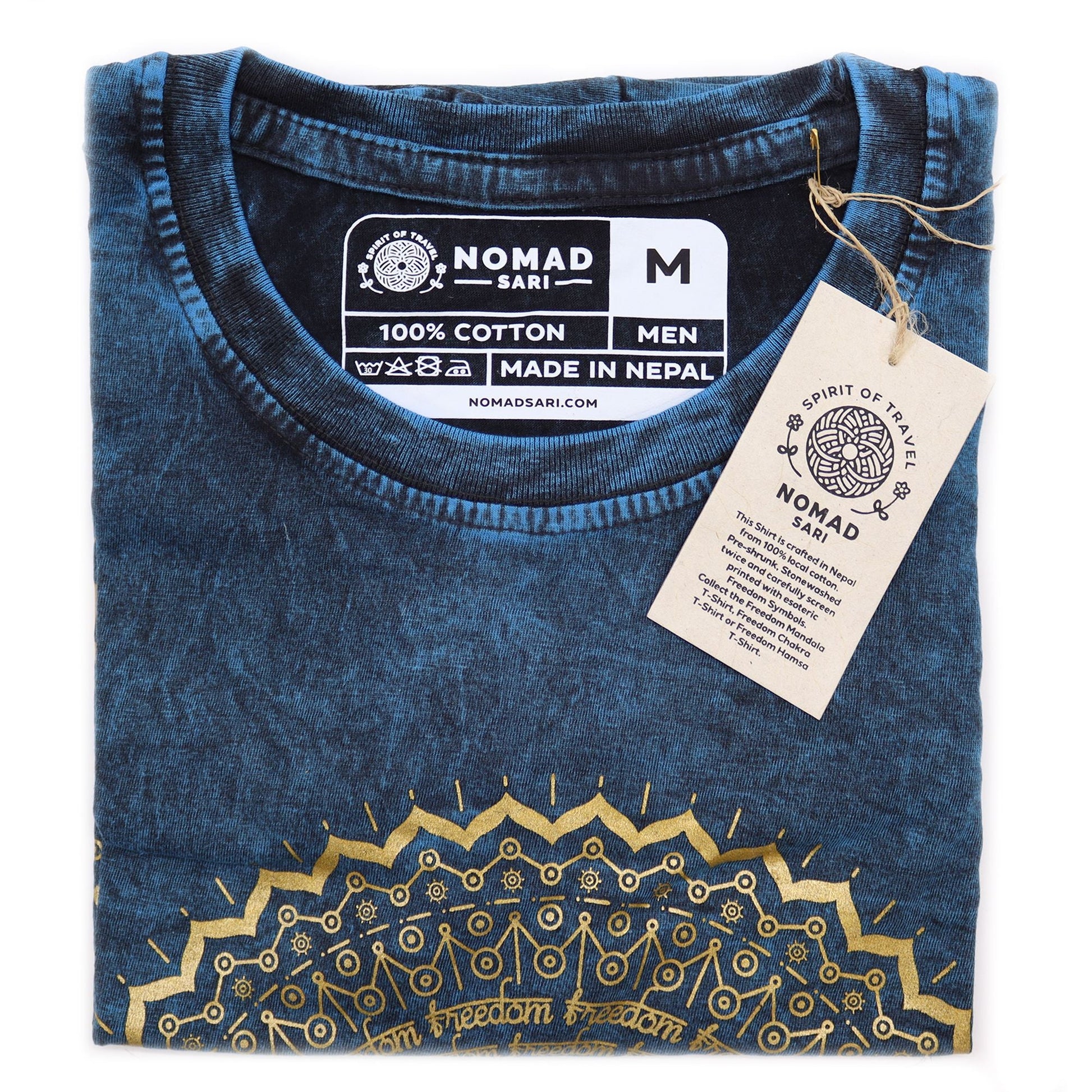 Polished Medium Stone Washed T Shirt Mandala Blue featuring natural patterning and unique variations - Positive Faith Hope Love