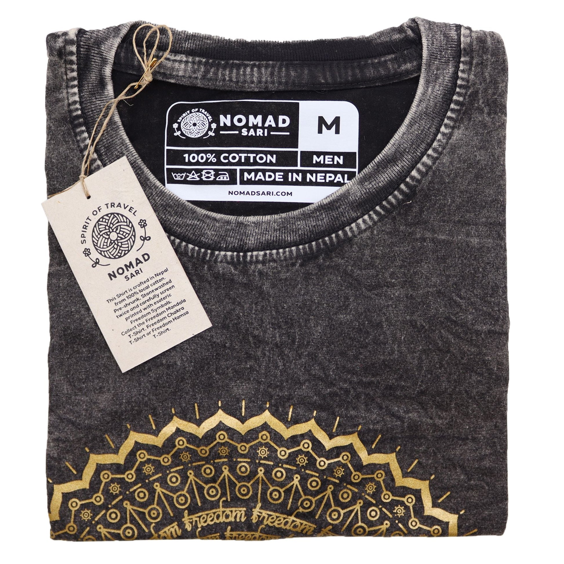 Polished Medium Stone Washed T Shirt Mandala Dark Grey featuring natural patterning and unique variations - Positive Faith Hope Love