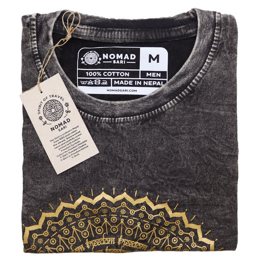 Polished Medium Stone Washed T Shirt Mandala Dark Grey featuring natural patterning and unique variations - Positive Faith Hope Love