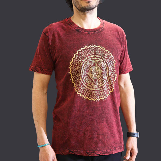 Polished Medium Stone Washed T-Shirt - Mandala - Maroon featuring natural patterning and unique variations - Positive Faith Hope Love
