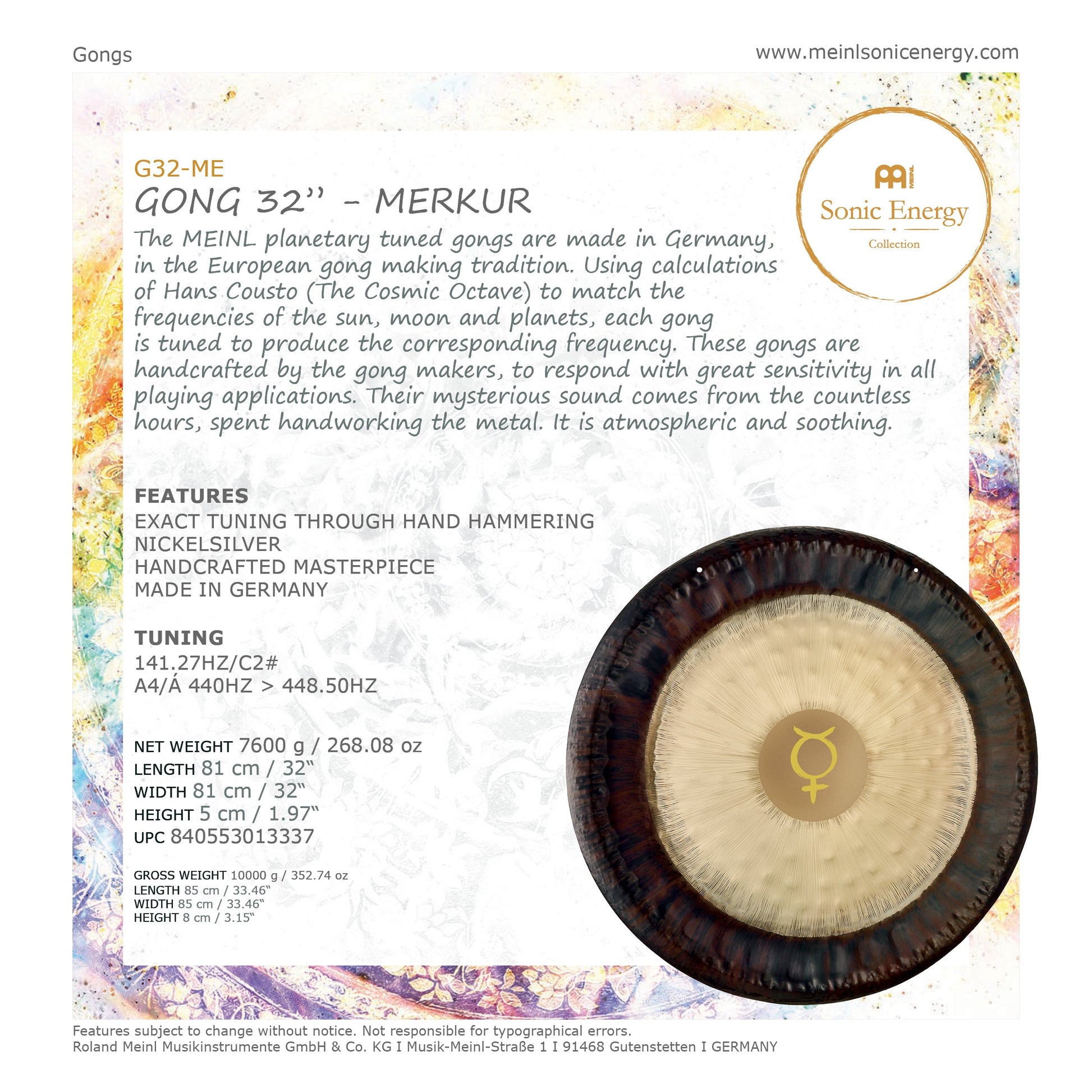 Meinl Sonic Energy Planetary Tuned Gong 32" – Mercury - Positive Faith Hope Love