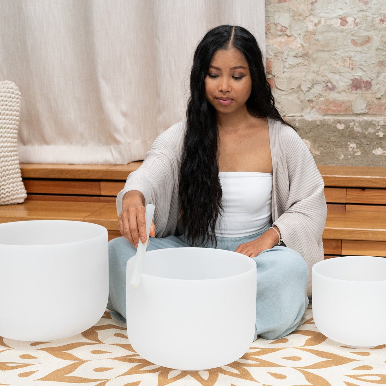 MEINL Sonic Energy White - Frosted Crystal Singing Bowls Set – 3 pcs (G4/E4/C4 – 432 Hz) - Positive Faith Hope Love