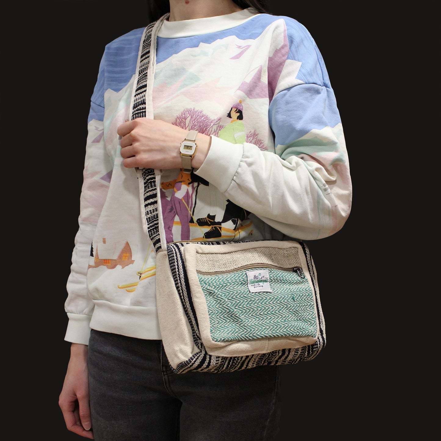 Polished Messenger Bag Hemp Cotton featuring natural patterning and unique variations - Positive Faith Hope Love