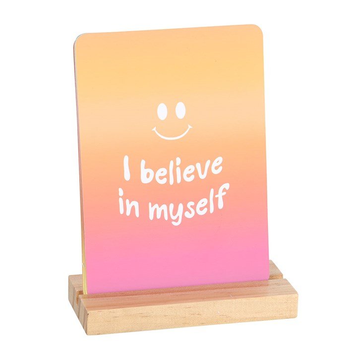 Polished Mindful Moments Affirmation Cards with Wooden Stand featuring natural patterning and unique variations - Positive Faith Hope Love