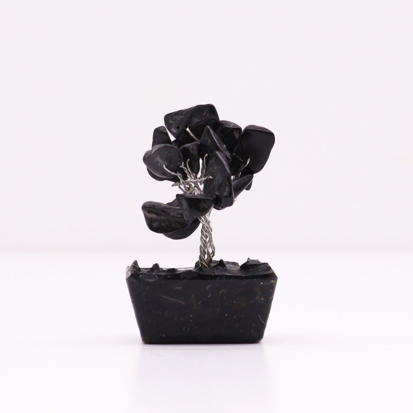 Polished Mini Gemstone Tree On Orgonite Base - Black Agate (15 stones) featuring banded patterns and glossy finish - Positive Faith Hope Love