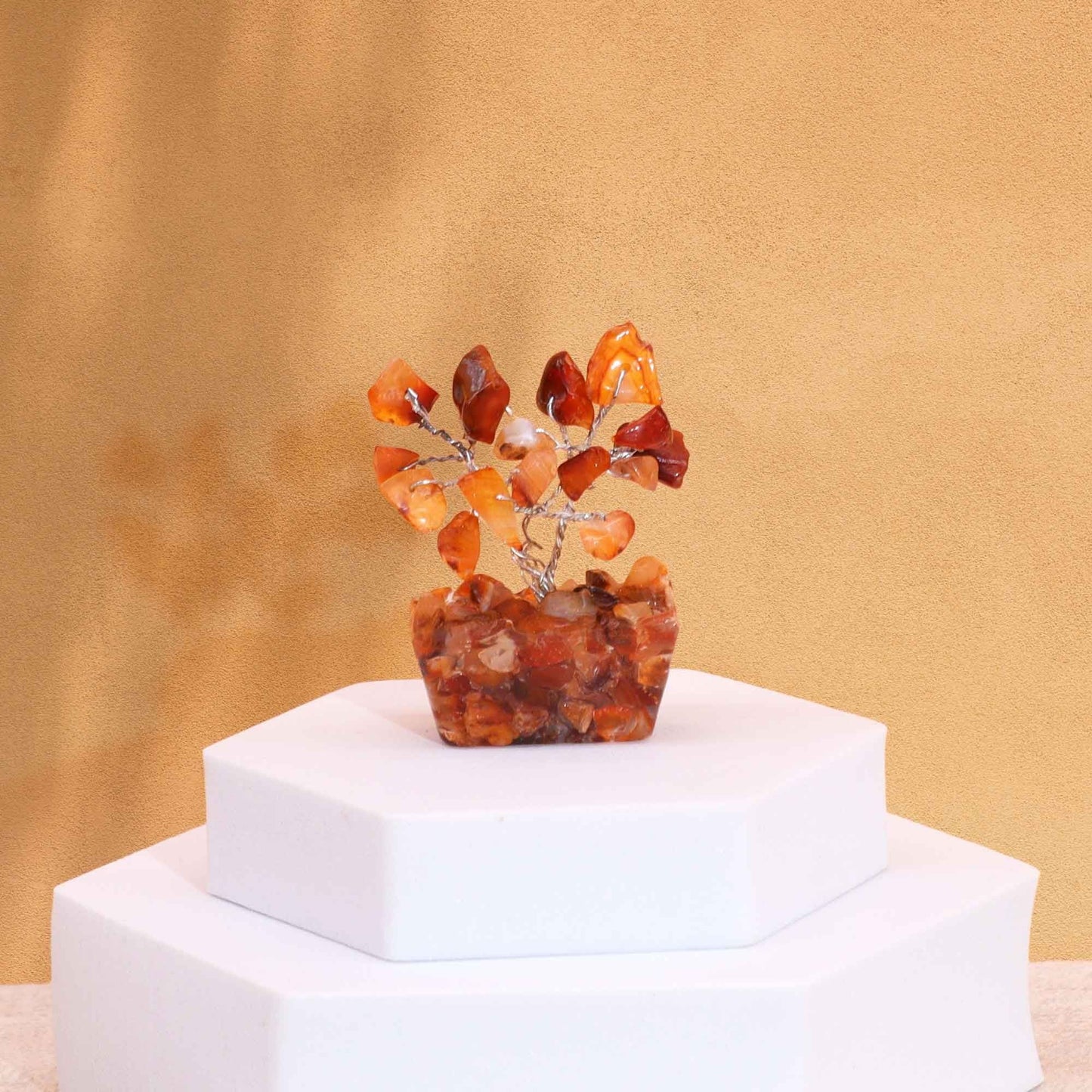 Polished Mini Gemstone Tree On Orgonite Base - Carnelian (15 stones) featuring vibrant orange tone and smooth polish - Positive Faith Hope Love