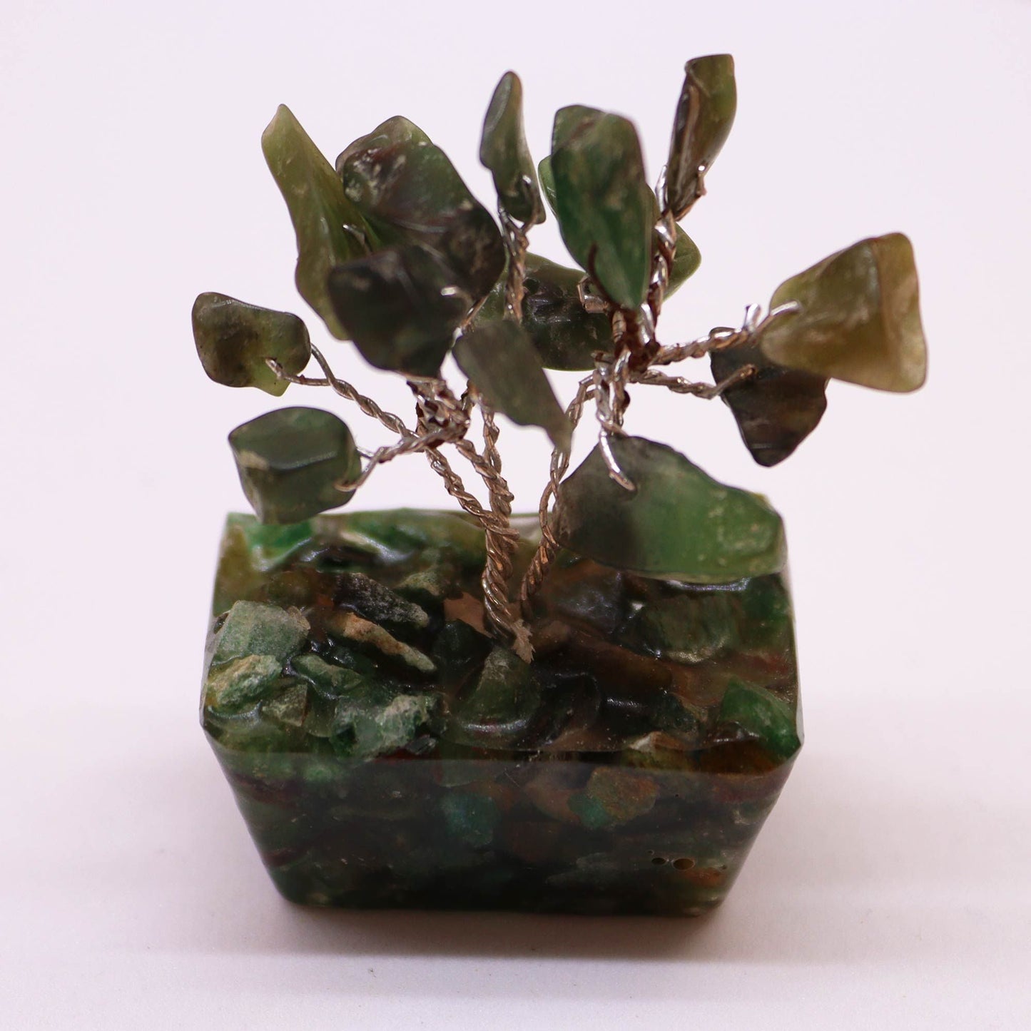 Polished Mini Gemstone Tree On Orgonite Base Green Aventurine 15 Stones featuring green tone with subtle sparkle - Positive Faith Hope Love