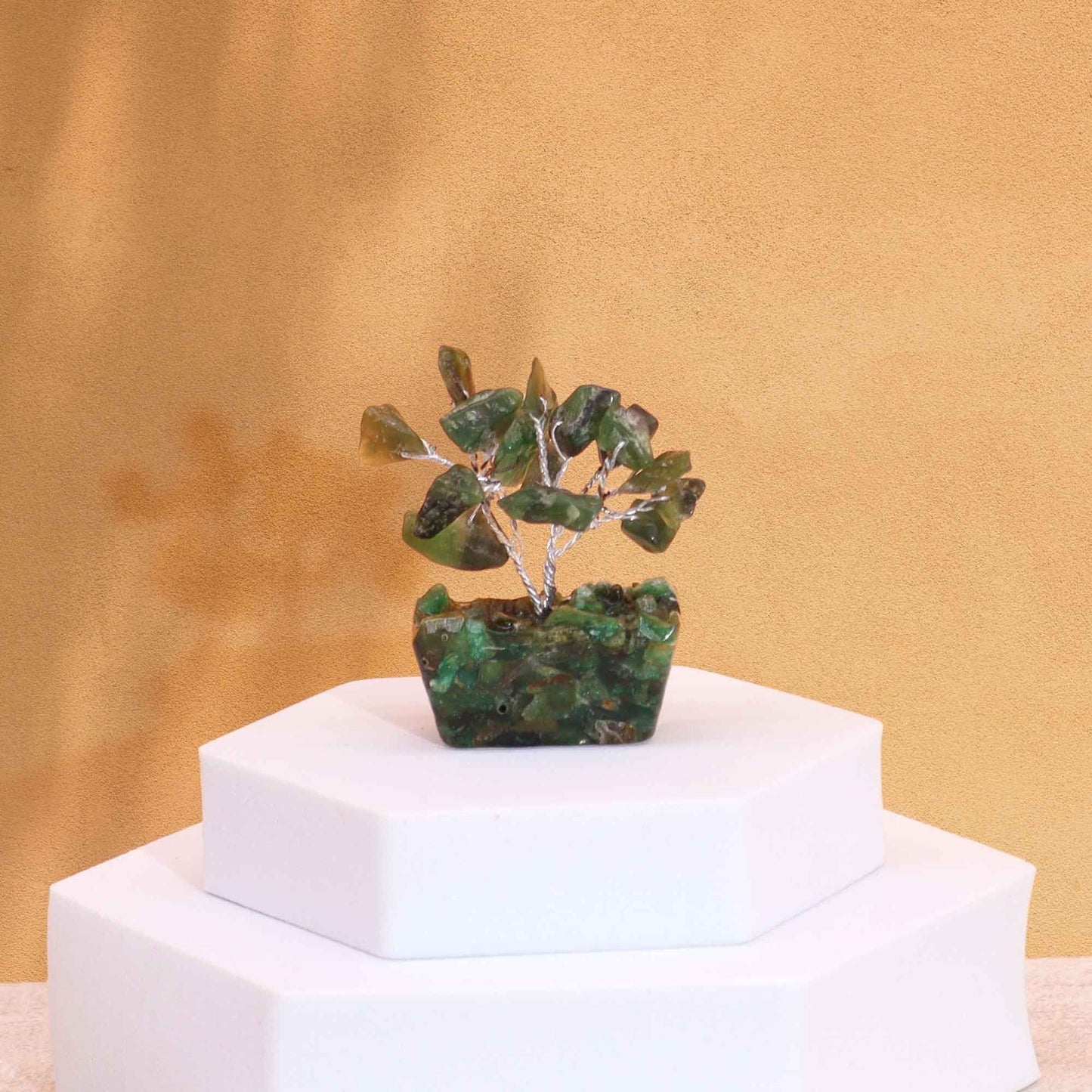 Polished Mini Gemstone Tree On Orgonite Base Green Aventurine 15 Stones featuring green tone with subtle sparkle - Positive Faith Hope Love