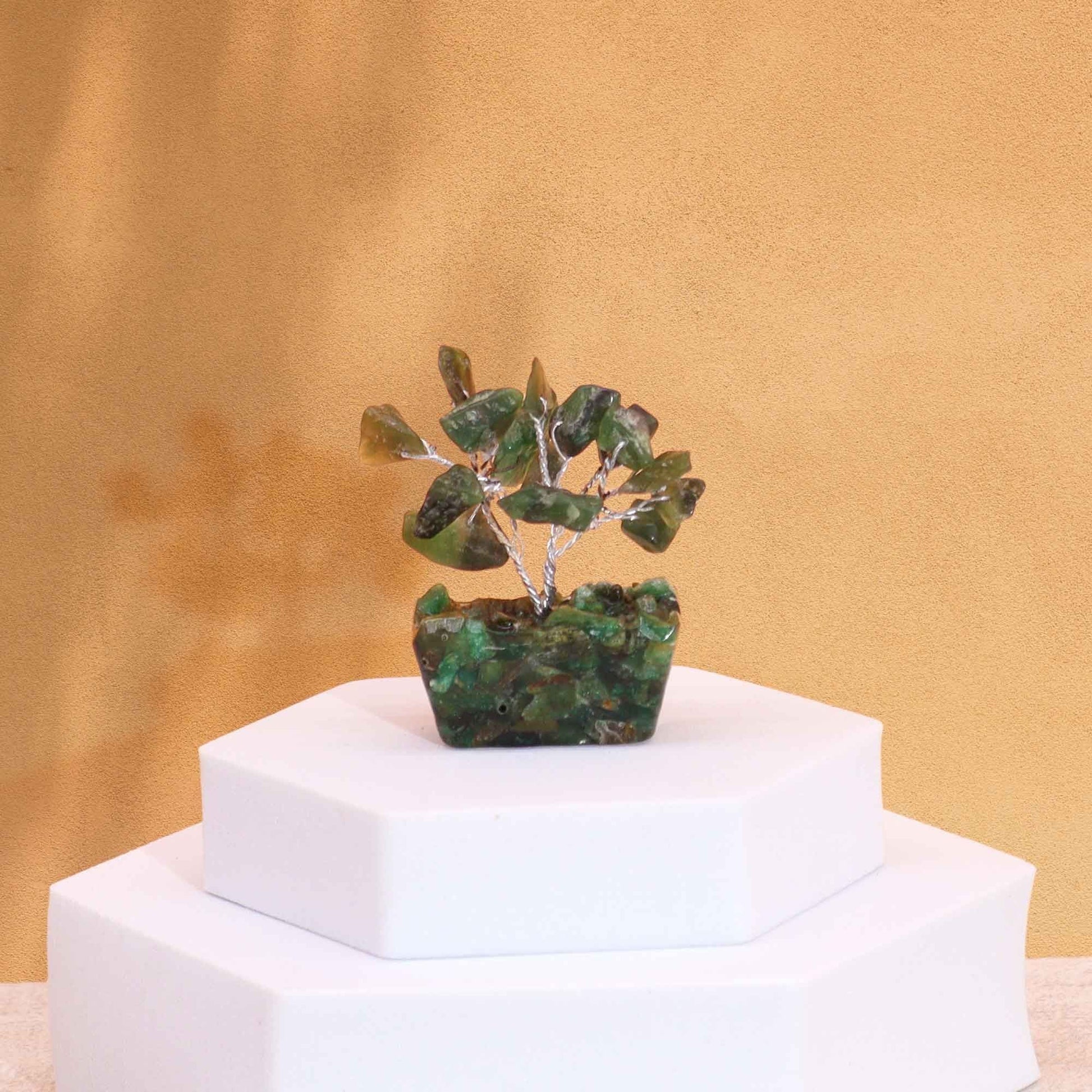 Polished Mini Gemstone Tree On Orgonite Base Green Aventurine 15 Stones featuring green tone with subtle sparkle - Positive Faith Hope Love